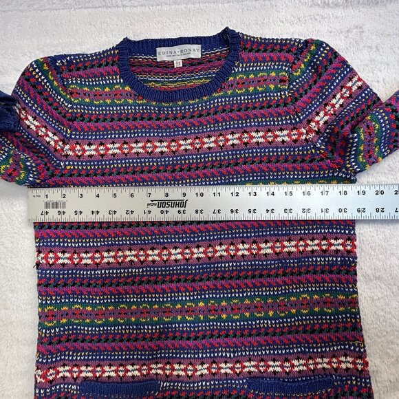 Edina Ronay Women’s Colorful Hand Knitted Sweater Geometric Floral Pullover - Picture 7 of 11